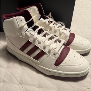 Adidas Men's Cream and Burgundy Breakstart Mid High-Top‎ Sneakers